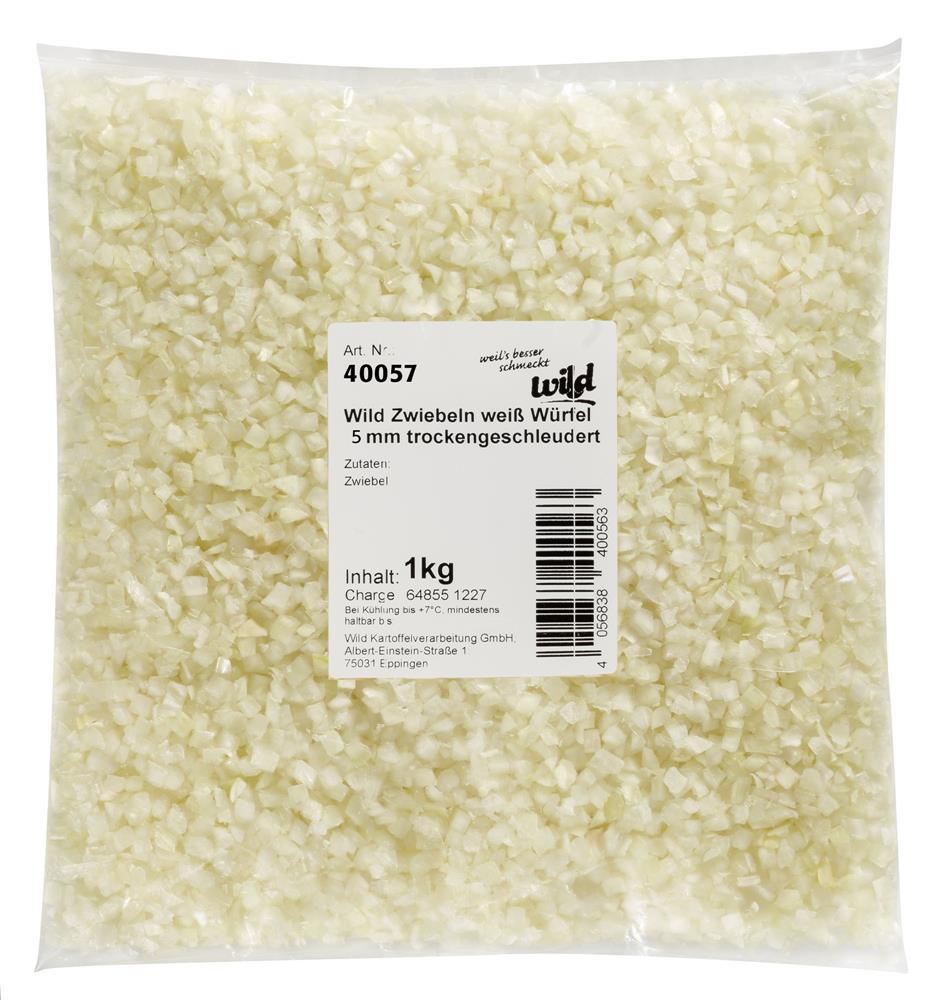 Weiße Zwiebeln, 5mm Würfel, trockengeschleudert, 1 kg Beutel