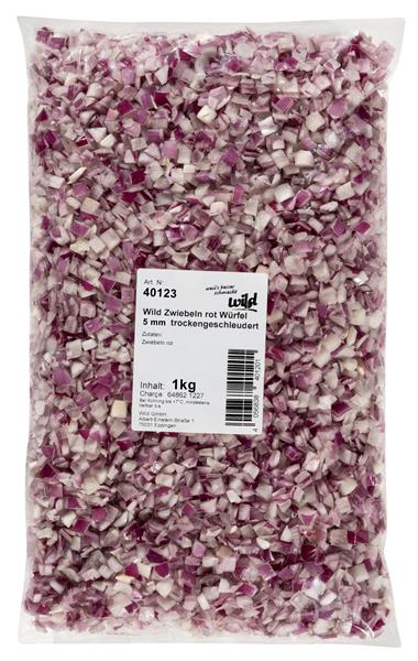 Rote Zwiebeln, 5mm Würfel, trockengeschleudert, 1 kg Beutel